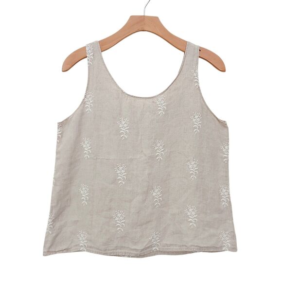 CP Shades Top Womens Small Beige Sleeveless Pure Irish Linen Embroidered Beachy - Picture 1 of 10